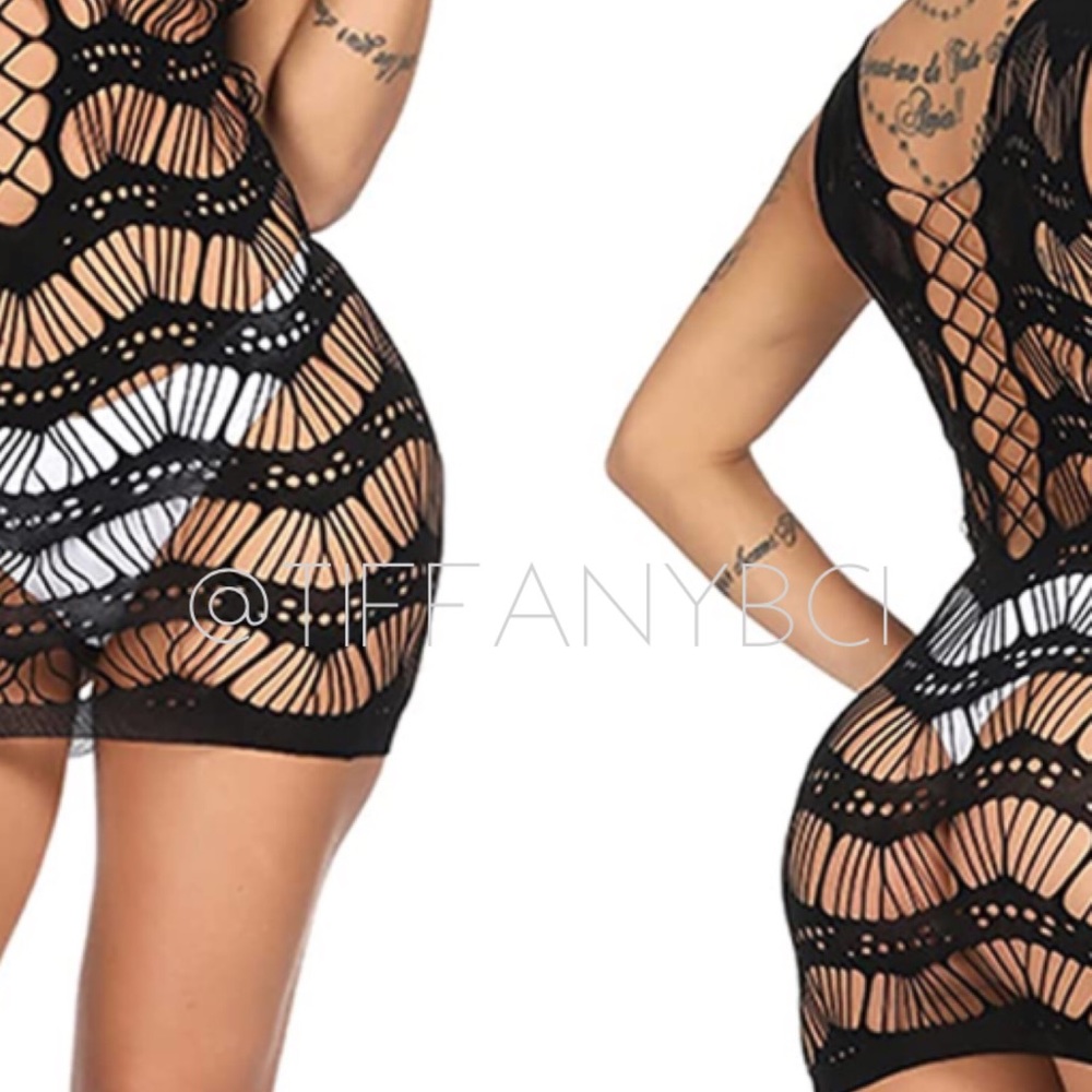 Sexy Black Mesh Fishnet Mini Dress - Picture 3 of 6
